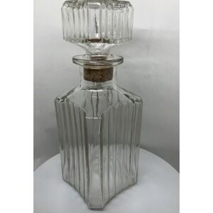 Vintage Cut Glass Decanter Glass w/ Stopper 9.5" Tall Federal Law Forbids‎ Stamp